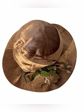 Vintage Marché Cloche Hat Womens One Size Brown Satin Floral Formal Rose Trim